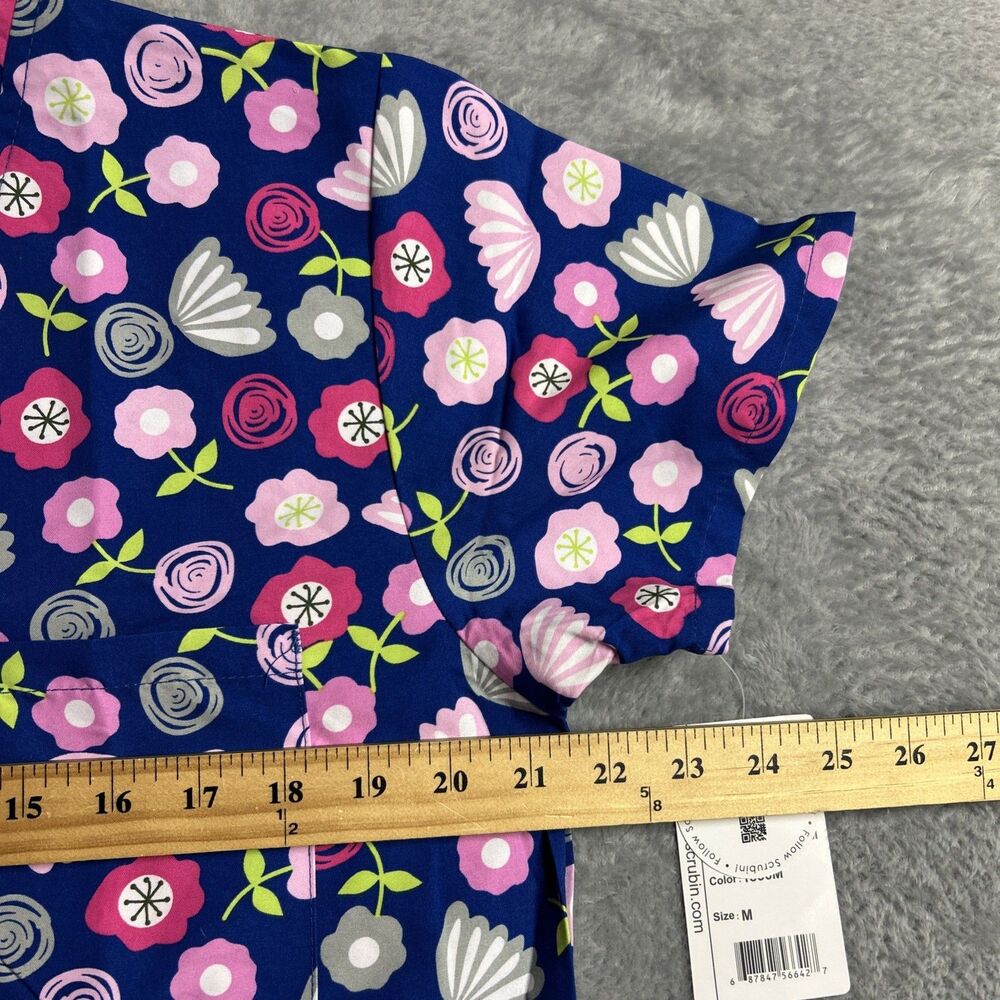 Scrubs Brand Womens Scrub Top Floral Blue/Pink/Gray Sz. M Shirt Top - Picture 2 of 7